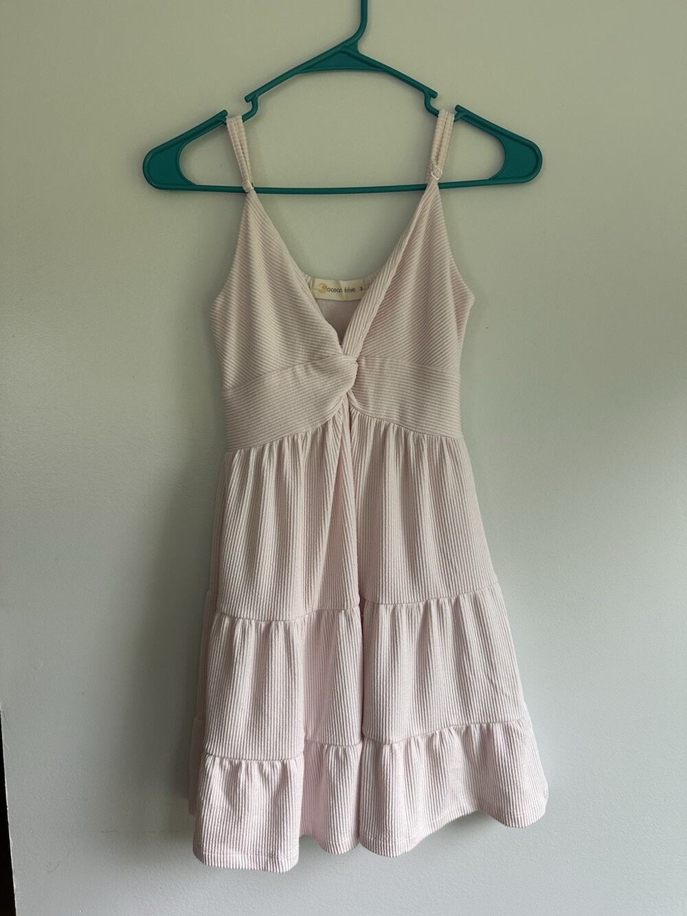 Ocean Drive Size Small Ribbed Dress Baby Pink Knit Front Short Summer